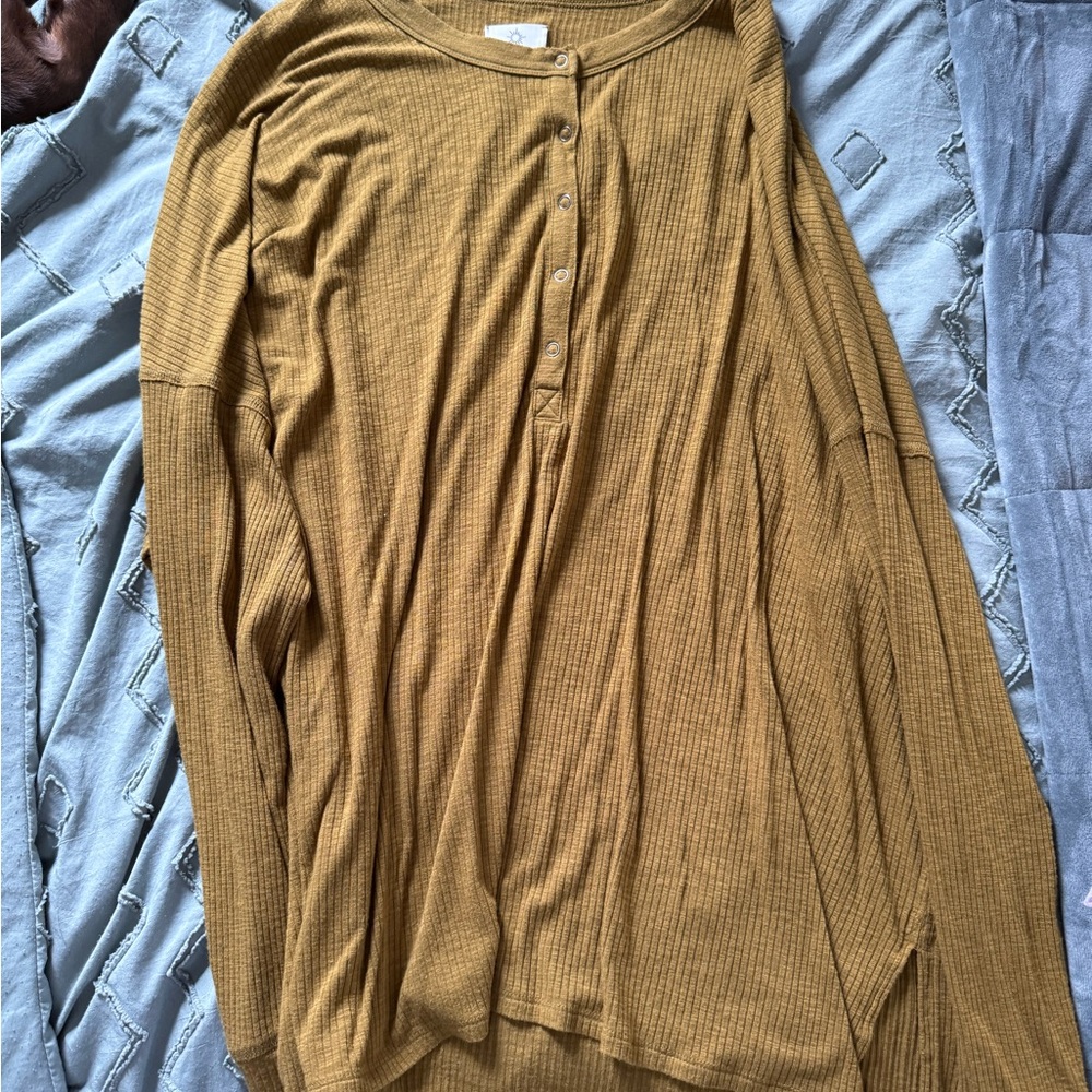 Aerie Offline Mustard Button-Up Top